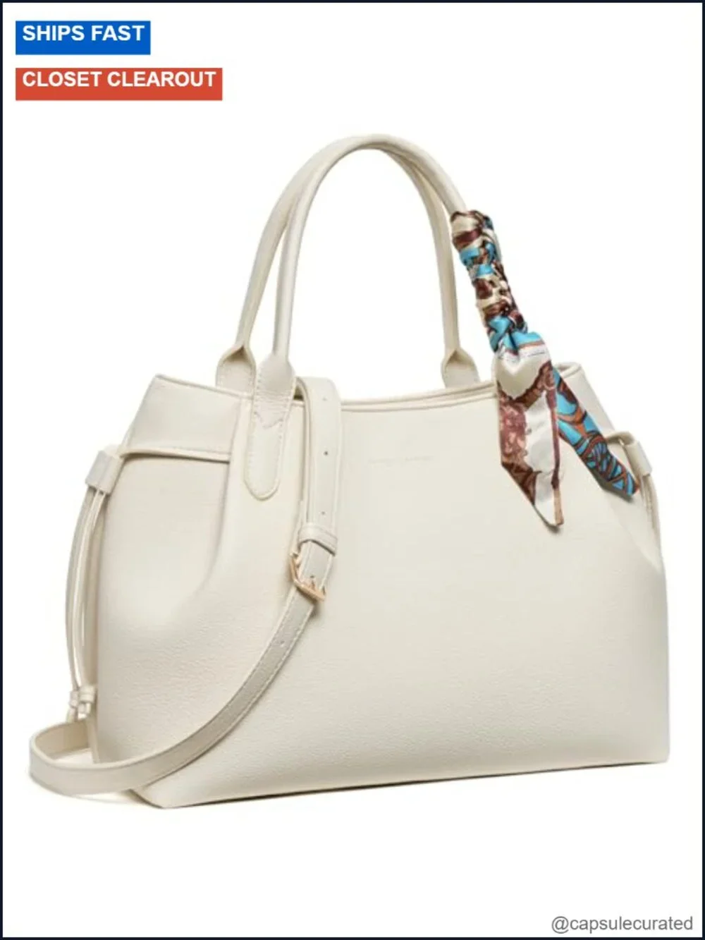 Vegan Leather Satchel Tote Bag with Detachable Silk Scarf